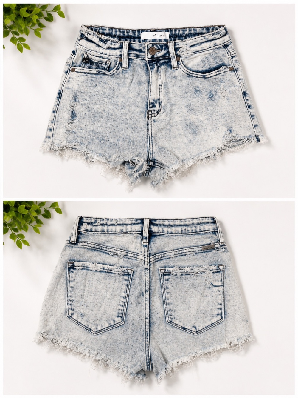 KanCan Light Acid Wash Denim Cutoff Shorts - Light Blue